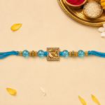 Crystal Om Beaded Rakhi for Brother - 3 Colours - Teal - view 3