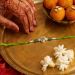 Lime Green Teardrop Kundan Rakhi with Pearl Beads for Brother - view 2
