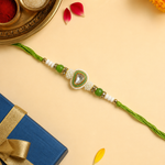 Lime Green Teardrop Kundan Rakhi with Pearl Beads for Brother - view 3