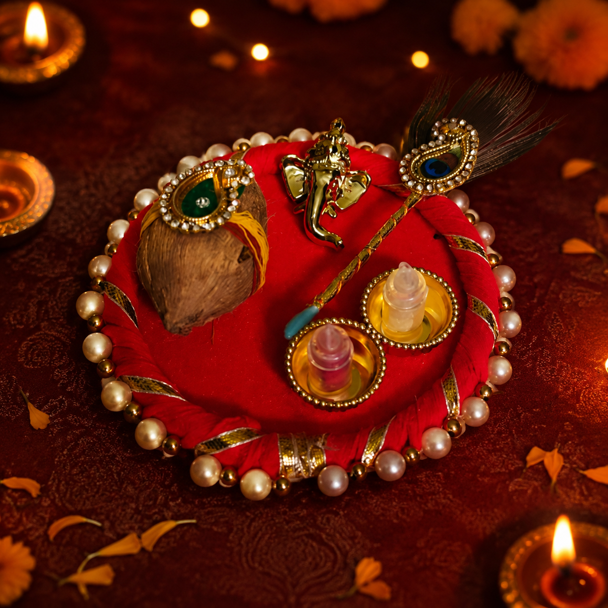 Shree Ganesha Coconut Roli Chawal Platter in Red - image 4