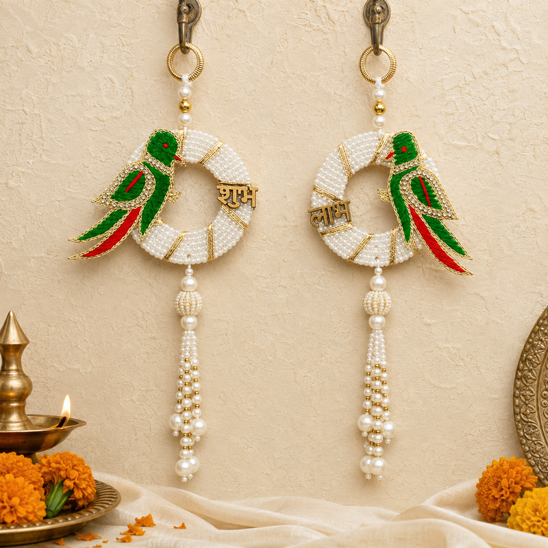 Parrot pearl Shubh Labh door hanging – view 1
