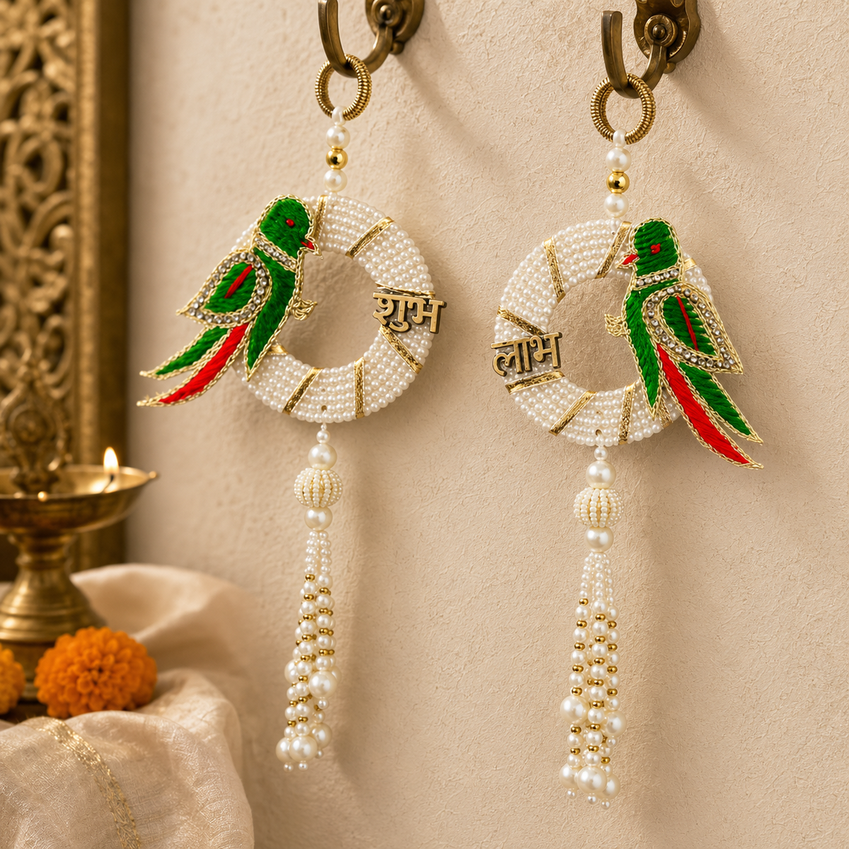 Parrot pearl Shubh Labh door hanging – view 2