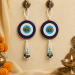 Blue chakra beaded Shubh Labh door hanging – view 1