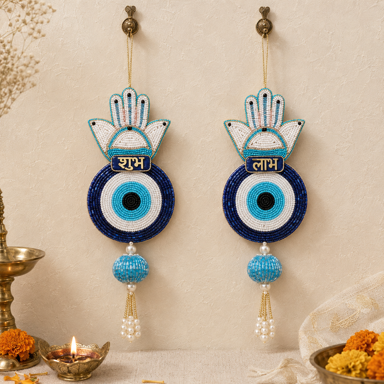 Hamsa evil eye Shubh Labh door hanging – view 1