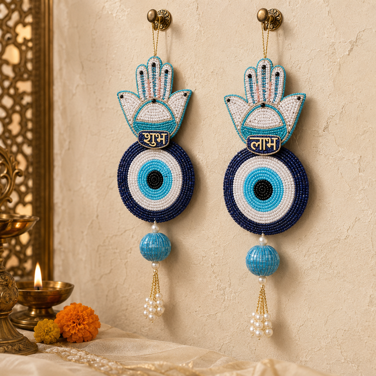 Hamsa evil eye Shubh Labh door hanging – view 2