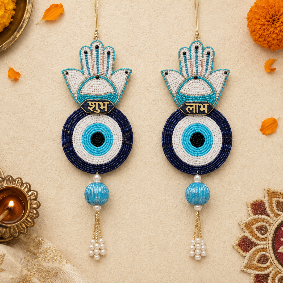 Hamsa evil eye Shubh Labh door hanging – view 3