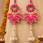 Pink lotus and cowrie Shubh Labh door hanging – view 4