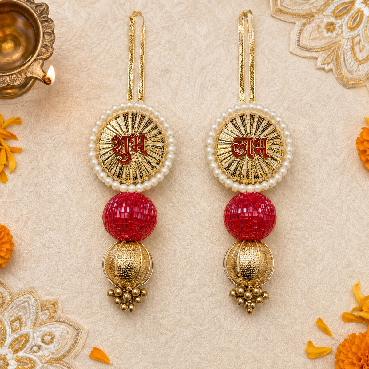 Ruby gold pearl Shubh Labh latkan – view 3