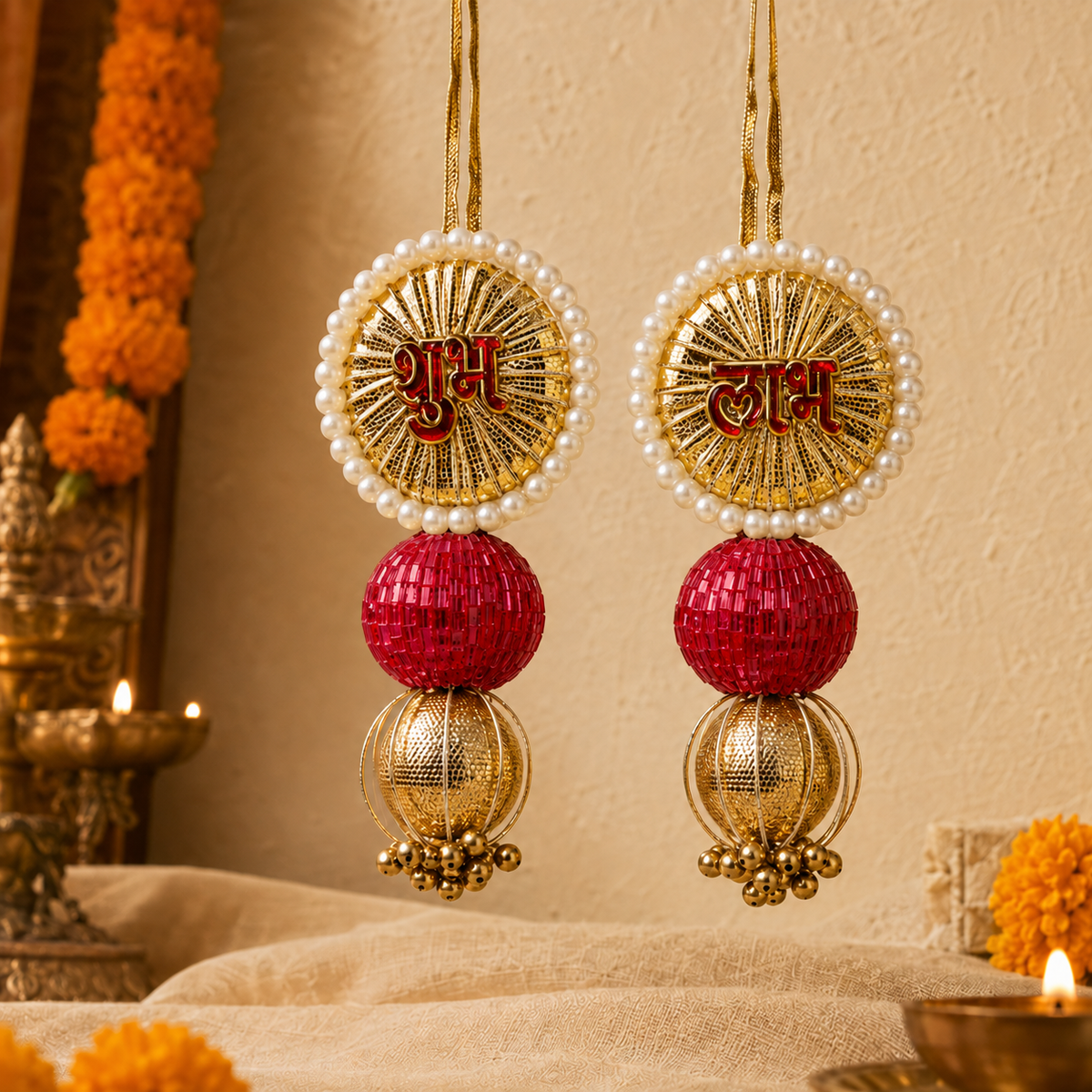 Ruby gold pearl Shubh Labh latkan – view 4