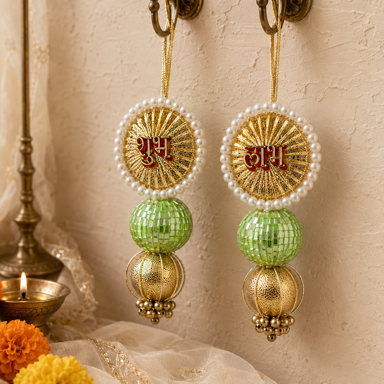 Green gold pearl Shubh Labh latkan – view 2