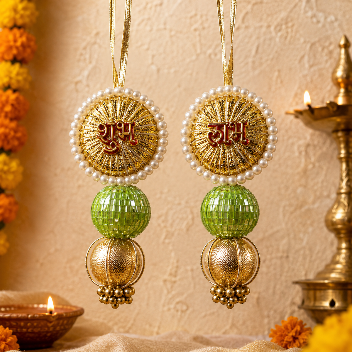Green gold pearl Shubh Labh latkan – view 4