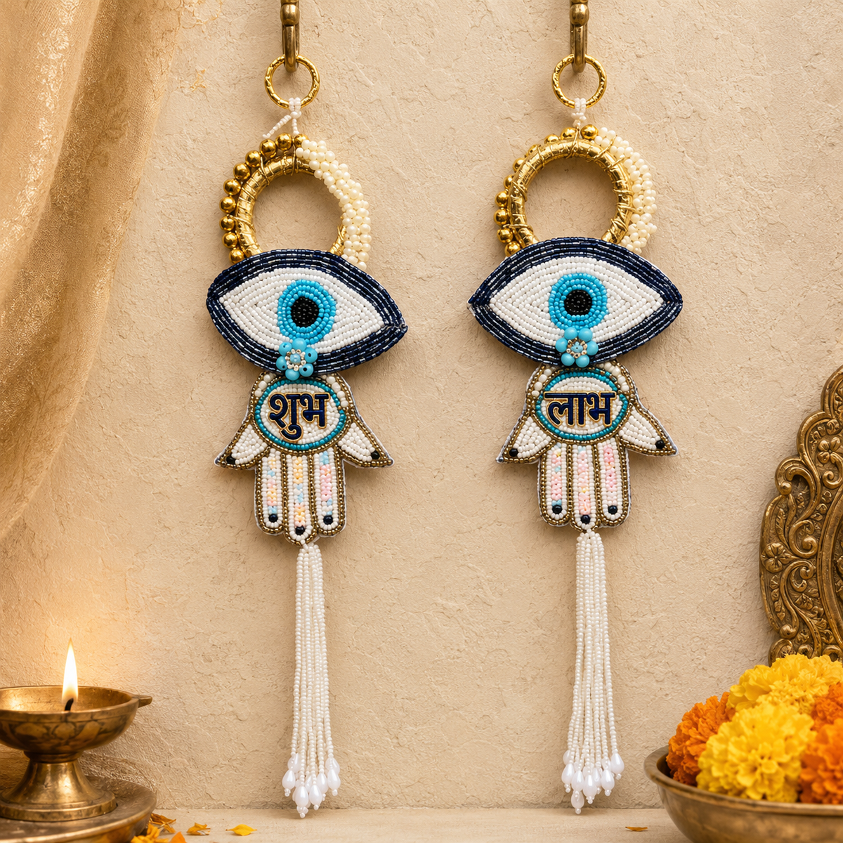 Evil eye Hamsa Shubh Labh wall hanging – view 1