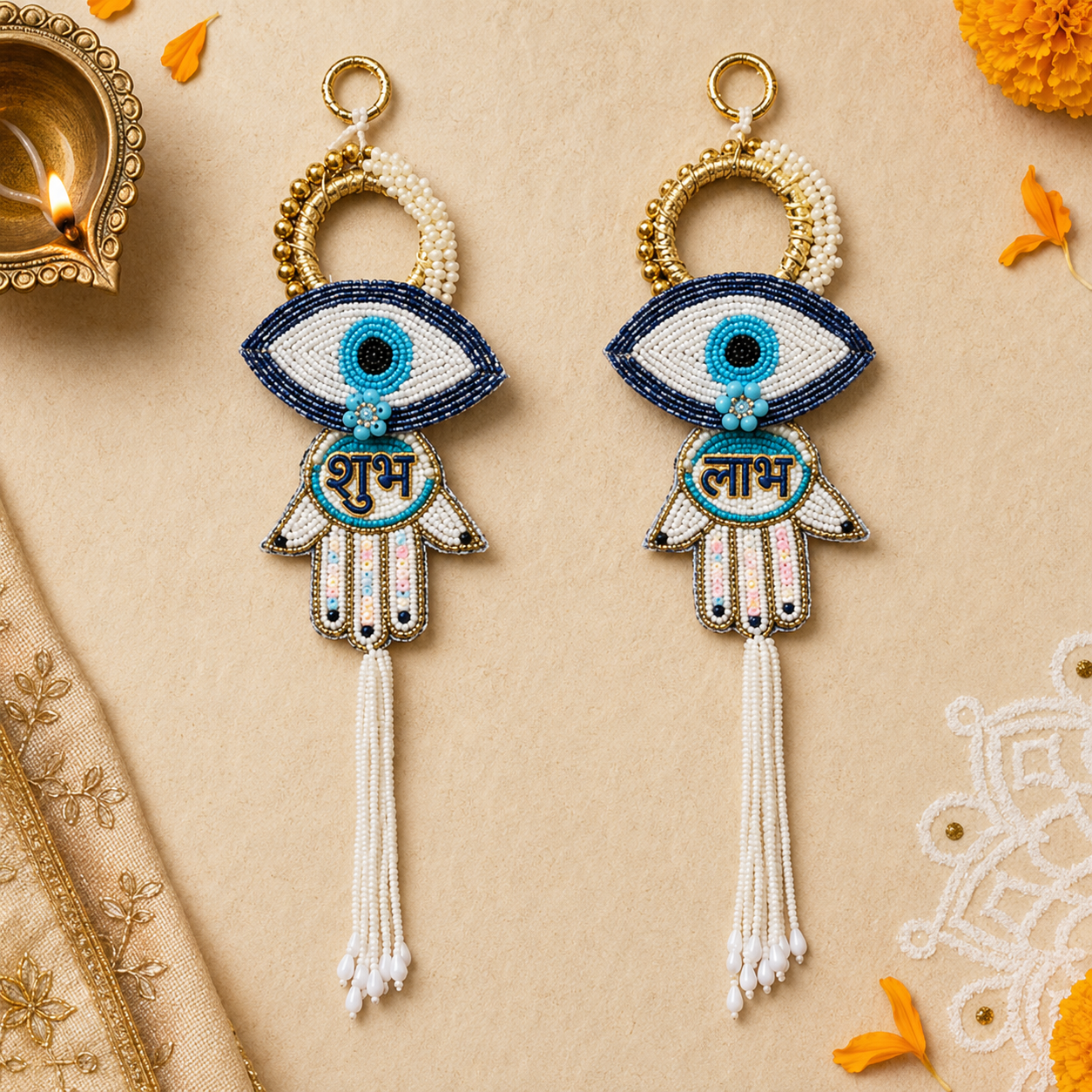 Evil eye Hamsa Shubh Labh wall hanging – view 3