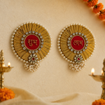 Kundan sunburst Shubh Labh wall hanging – view 4