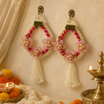Pink floral pearl Shubh Labh door hanging – view 2