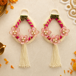 Pink floral pearl Shubh Labh door hanging – view 3