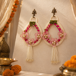 Pink floral pearl Shubh Labh door hanging – view 4