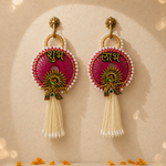 Peacock motif Shubh Labh pearl hanging – view 4