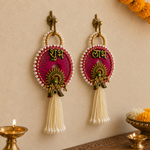 Peacock motif Shubh Labh pearl hanging – view 6