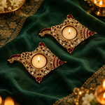 Rajsi Red & Gold Angular Metal Tealight Holders – Pair - Hero view