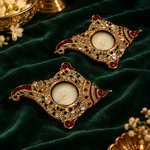 Rajsi Red & Gold Angular Metal Tealight Holders – Pair - Zoom detail