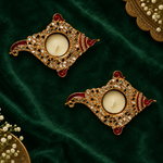 Rajsi Red & Gold Angular Metal Tealight Holders – Pair - Top view