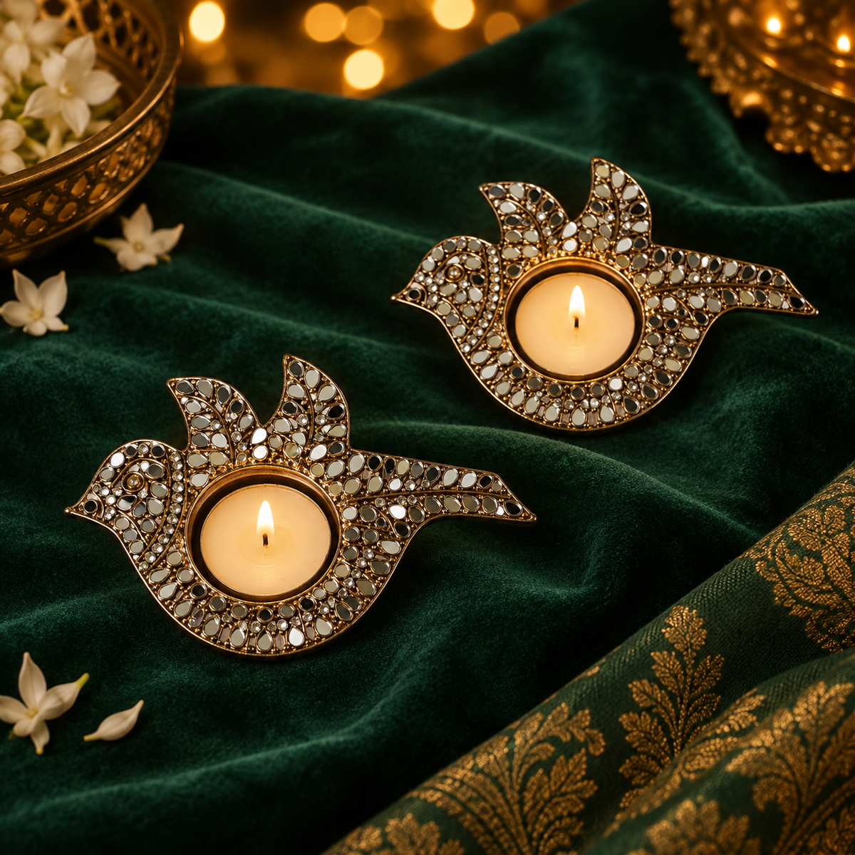Rajhans Crystal Metal Tealight Holders – Pair - Hero view