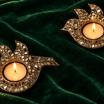 Rajhans Crystal Metal Tealight Holders – Pair - Side-cut detail