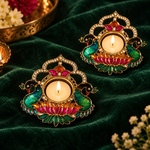 Mayur Kamal Metal Tealight Holders – Pair - Zoom detail