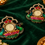 Mayur Kamal Metal Tealight Holders – Pair - Side-cut detail
