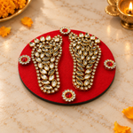 Charan Padika red round kundan diagonal view
