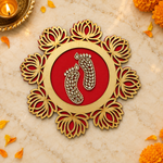 Red lotus frame Charan Padika overhead view