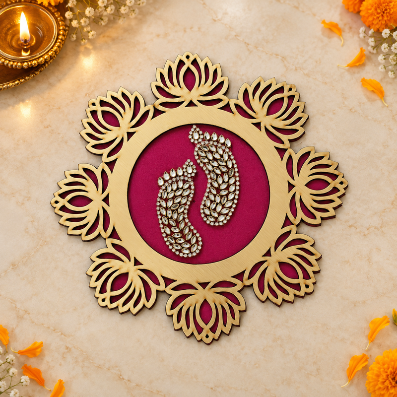 Magenta lotus frame Charan Padika overhead view