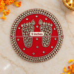 Red round mirror border Charan Padika 5 inch measurement