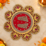 Magenta lotus kundan Charan Padika overhead view