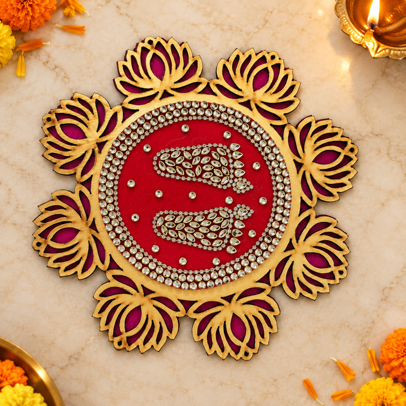 Magenta lotus kundan Charan Padika overhead view