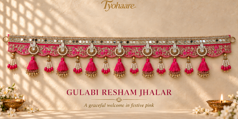 Gulabi Resham Jhalar Toran full view