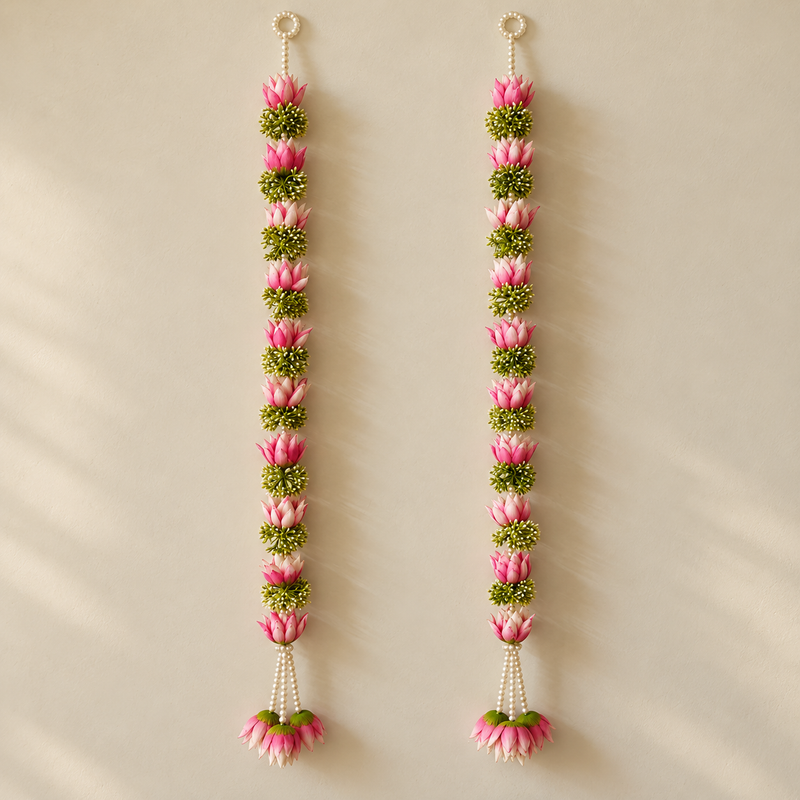 Pink White Lotus Hanging Pair – overall view