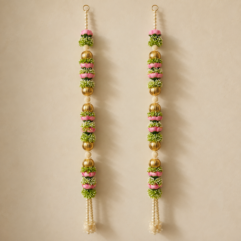 Pink Gold Floral Hanging Pair – overall view