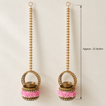 Pink Rose Antique Gold Diya Hanging Pair – measurement view