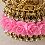 Pink Rose Antique Gold Diya Hanging Pair – micro view