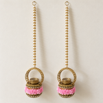Pink Rose Antique Gold Diya Hanging Pair – overall view