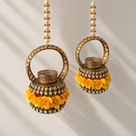 Yellow Rose Antique Gold Diya Hanging Pair – close-up view