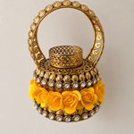 Yellow Rose Antique Gold Diya Hanging Pair – micro view