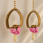 Pink Rose Gold Diya Hanging Pair – close-up view