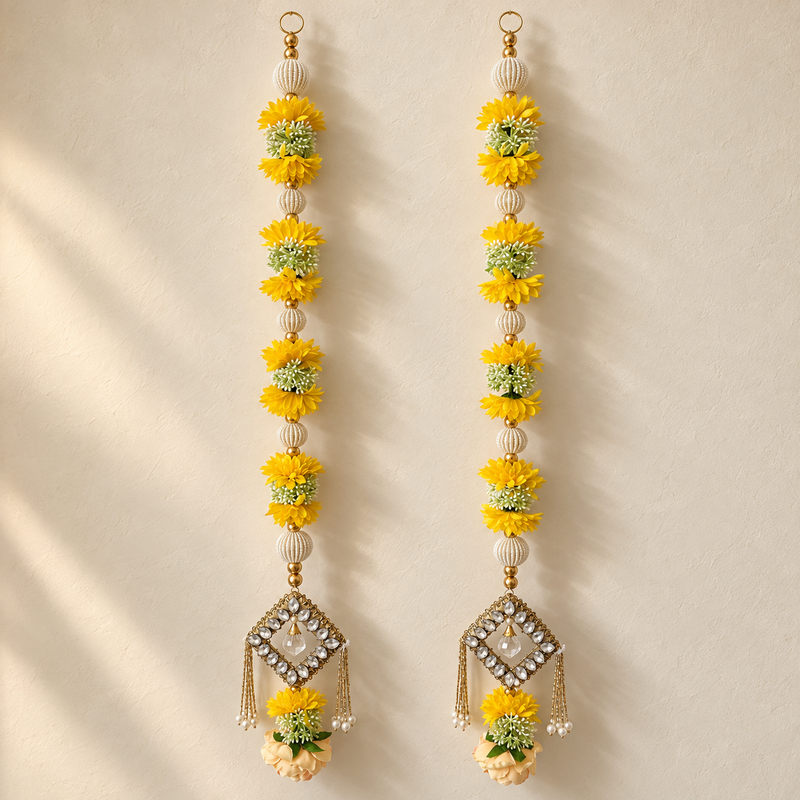 Yellow Floral Crystal Hanging Pair – overall view