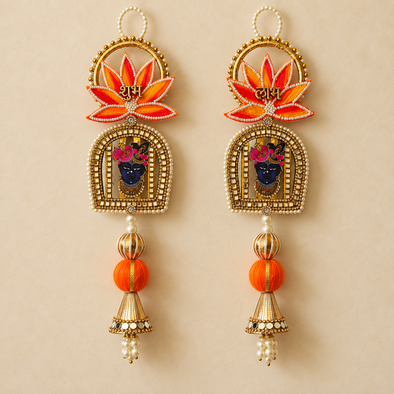 Orange Lotus Shrinathji Shubh Labh Hanging – Pair — main