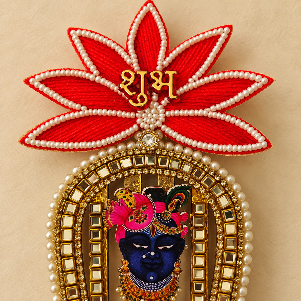 Red Lotus Shrinathji Shubh Labh Hanging – Pair — detail