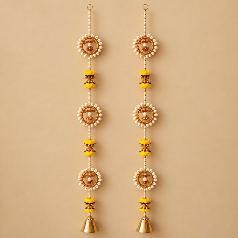 Yellow Rose Cowrie Shell Bell Hanging – Pair of 2 — main
