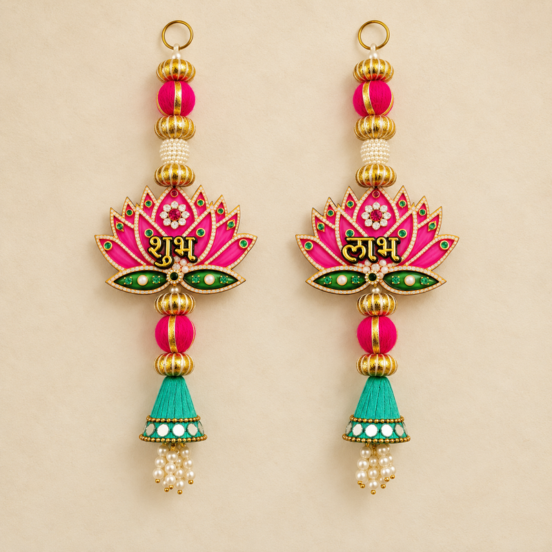 Pink Lotus Shubh Labh Hanging – Pair — main view